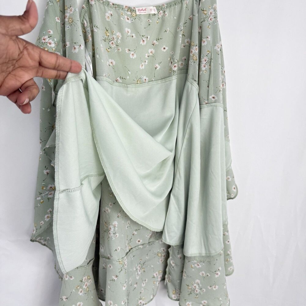 ROMWE Wrap Dress  Green Floral Size US 14 Summer Dress - Picture 8 of 16